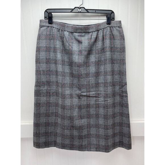 Vintage Pendleton Wool Midi Skirt 16 Gray Glen Plaid Houndstooth See Measurement - Picture 2 of 9